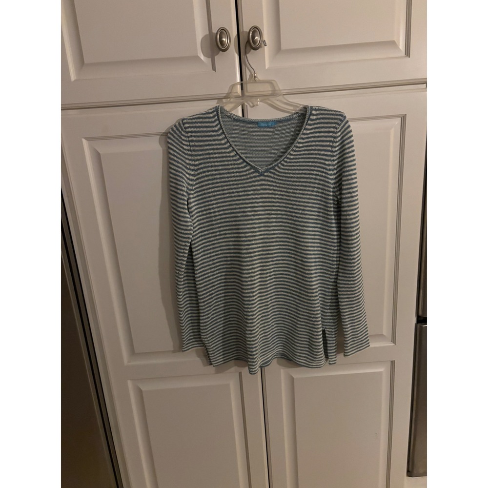J. McLaughlin Womens Blue White Striped Knit Long Sleeve‎ Sweater Size Small